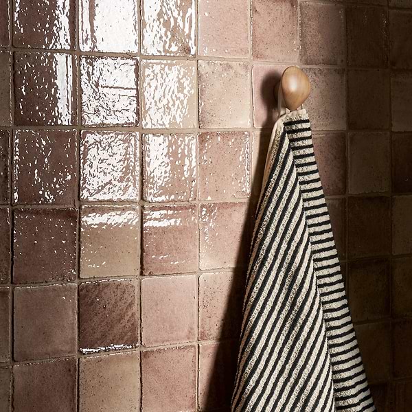 Terra Ember Rosa Pink 4x4 Handmade Crackled Glossy Terracotta Tile in Pink, View 3, open zoomed image