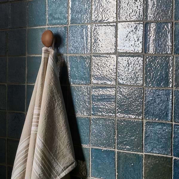 Terra Ember Teal Blue 4x4 Handmade Metallic Crackled Glossy Terracotta Tile in Teal, Blue, View 3, open zoomed image