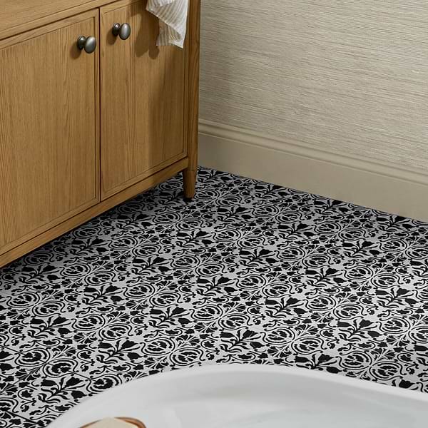 Elowynn Belle Eclipse White 8x8 Matte Porcelain Tile by Kravet in Black, White, View 3, open zoomed image