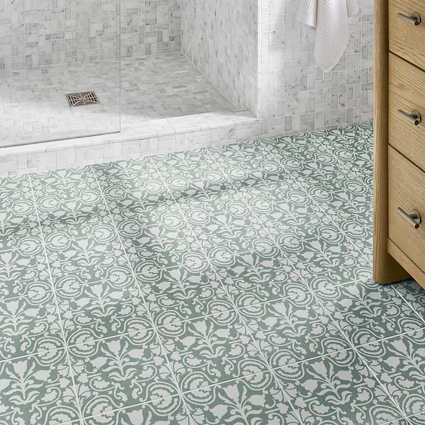 Elowynn Belle Seafoam Green 8x8 Matte Porcelain Tile by Kravet in Green, White, View 3, open zoomed image