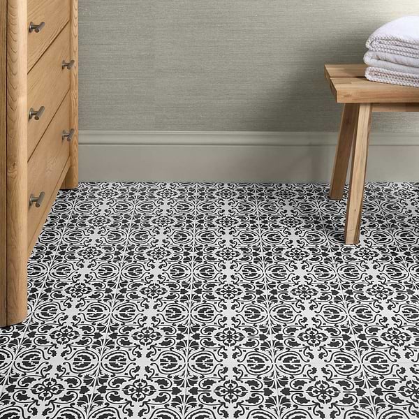 Elowynn Haven Eclipse White 8x8 Matte Porcelain Tile by Kravet in Black, White, View 3, open zoomed image