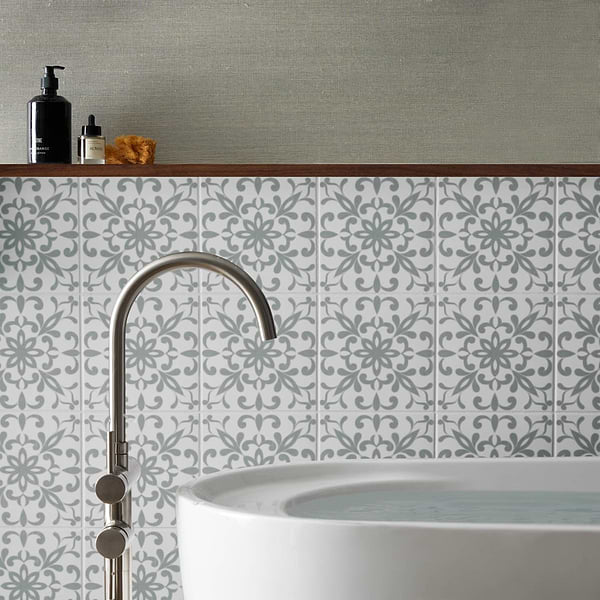 Elowynn Medallion Salt White 8x8 Matte Porcelain Tile by Kravet in Green, White, View 3, open zoomed image