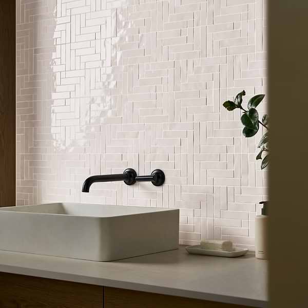 Zelora Cloud White Herringbone Glossy Ceramic Mosaic Tile