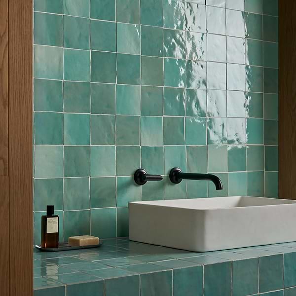 Zelora Mint Green 4x4 Zellige Look Glossy Ceramic Tile