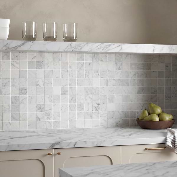 Bianco Carrara 2x2 Honed Marble Mosaic Tile in White, View 3, open zoomed image