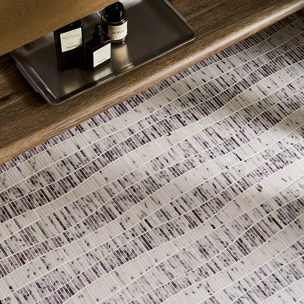 Ladera Lilac Honed Marble Wave Micro Mosaic Tile in White, Purple, View 3, open zoomed image