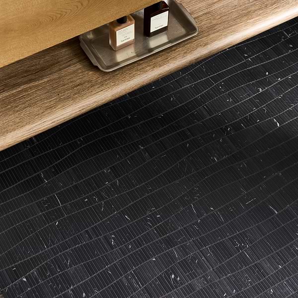 Ladera Nero Marquina Honed Marble Wave Micro Mosaic Tile in Black, View 3, open zoomed image
