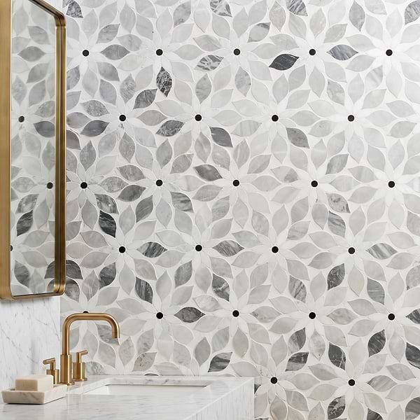 Wildflower Bardiglio and Bianco Carrara Polished Marble Mosaic Tile