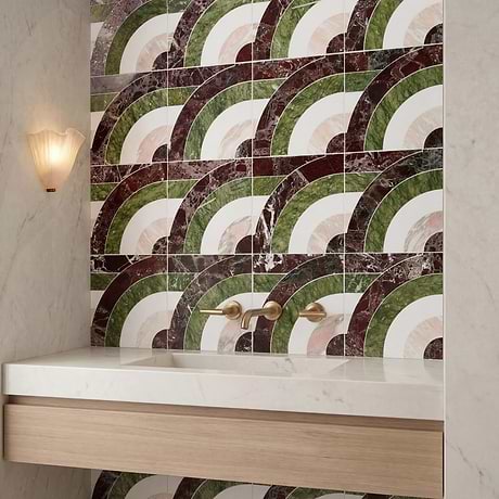 Elizabeth Sutton Arc Horizontal Rainbow Multicolor 12x12 Polished Marble Mosaic Tile