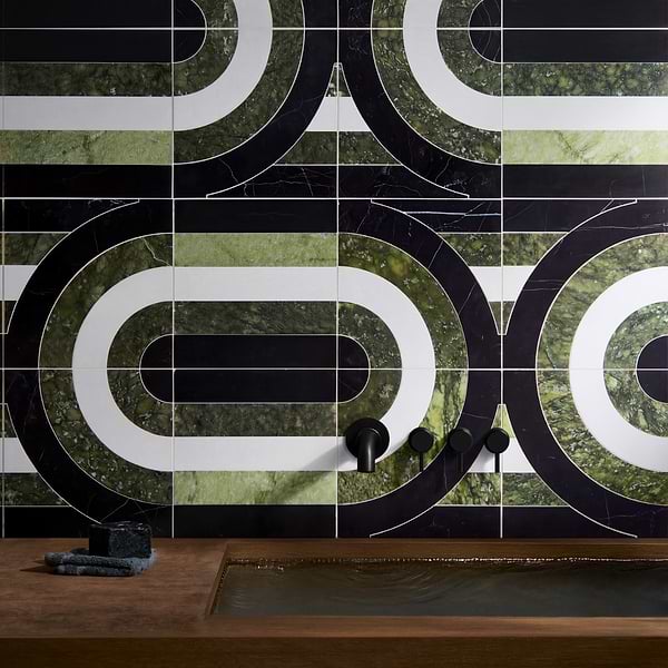 Elizabeth Sutton Arc Oval Soul Green & Black 12x12 Polished Marble Mosaic Tile