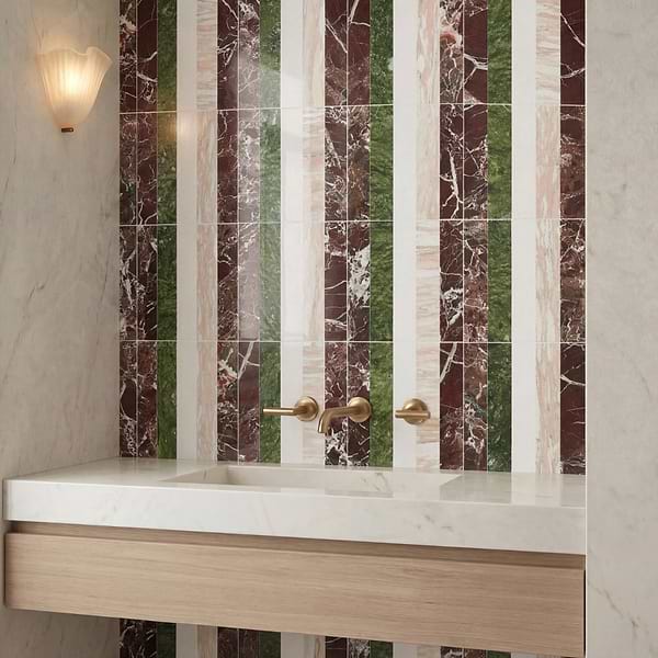 Elizabeth Sutton Arc Stripes Rainbow Multicolor 12x12 Polished Marble Mosaic Tile