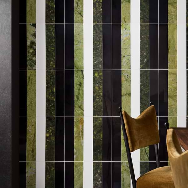 Elizabeth Sutton Arc Linear Soul Green & Black 12x12 Polished Marble Mosaic Tile