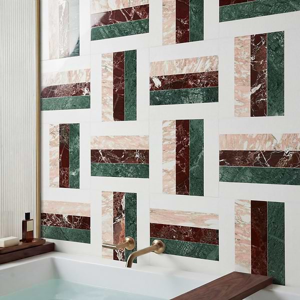 Elizabeth Sutton Arc Weave Passion Multicolor 12x12 Polished Marble Mosaic Tile