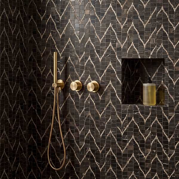 Ikara Saint Laurent Honed Waterjet Marble Mosaic Tile in Brown, Beige, View 3, open zoomed image
