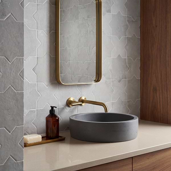 Parma Dove Gray Matte Star and Dove Gray Matte Cross 6" Porcelain Tile