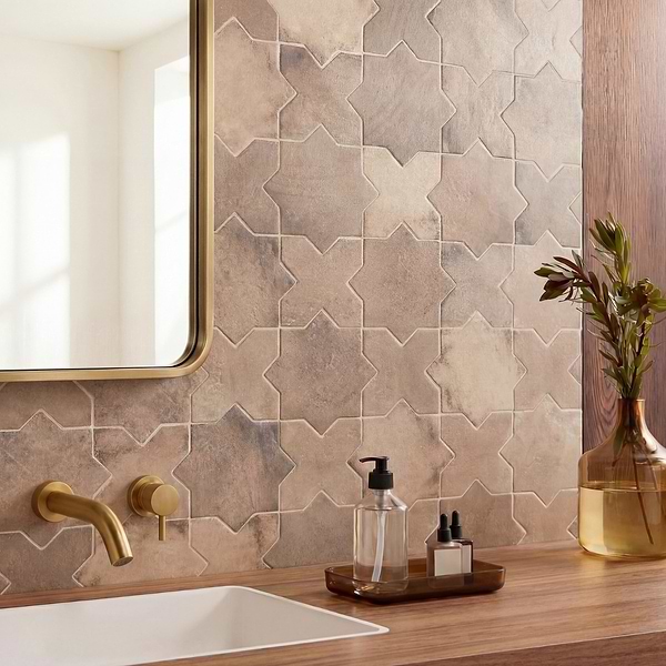 Parma Taupe Matte Star and Taupe Matte Cross 6" Terracotta Look Porcelain Tile