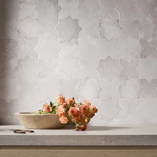 Parma White Matte Star and White Matte Cross 6" Terracotta Look Porcelain Tile