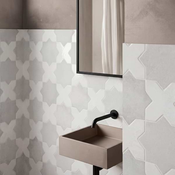 Parma White Matte Star and White Polished Cross 6" Terracotta Look Porcelain Tile