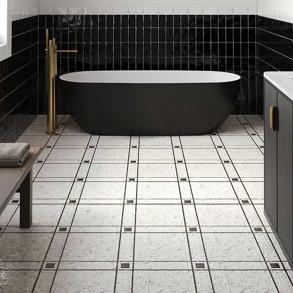 Lattica Calacatta Gold Polished Marble Micro Mosaic Tile in White, Black, View 3, open zoomed image