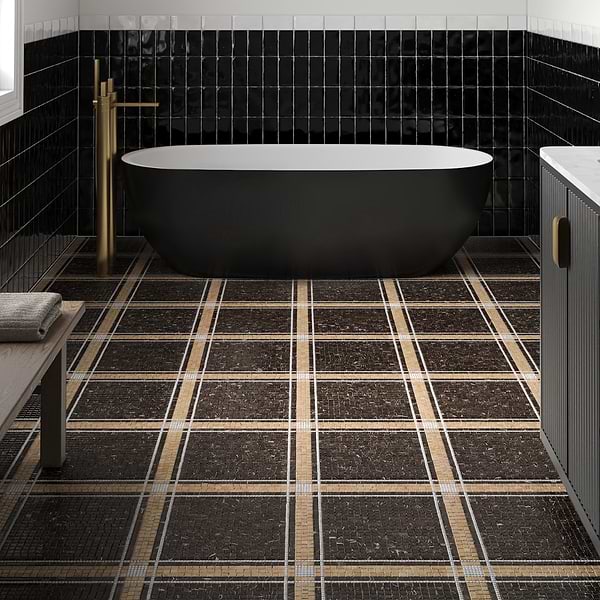 Lattica Saint Laurent Polished Marble Micro Mosaic Tile in Brown, White, View 3, open zoomed image