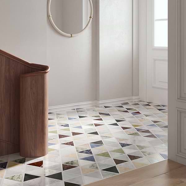 Valerie Multicolor 6" Triangle Polished Marble Mosaic Tile in Multicolor, View 3, open zoomed image