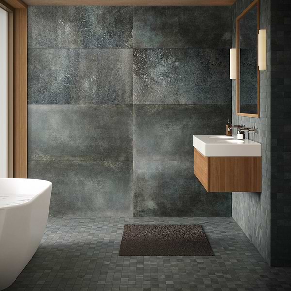 Flatiron 2.0 Aquamarine Green 2x2 Matte Porcelain Mosaic Tile by Angela Harris in Green, View 3, open zoomed image