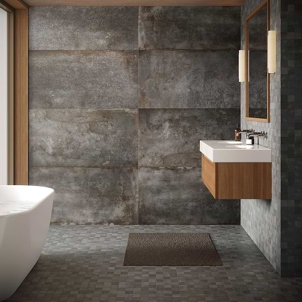 Flatiron 2.0 Graphite Gray 2x2 Matte Porcelain Mosaic Tile by Angela Harris in Charcoal, View 3, open zoomed image