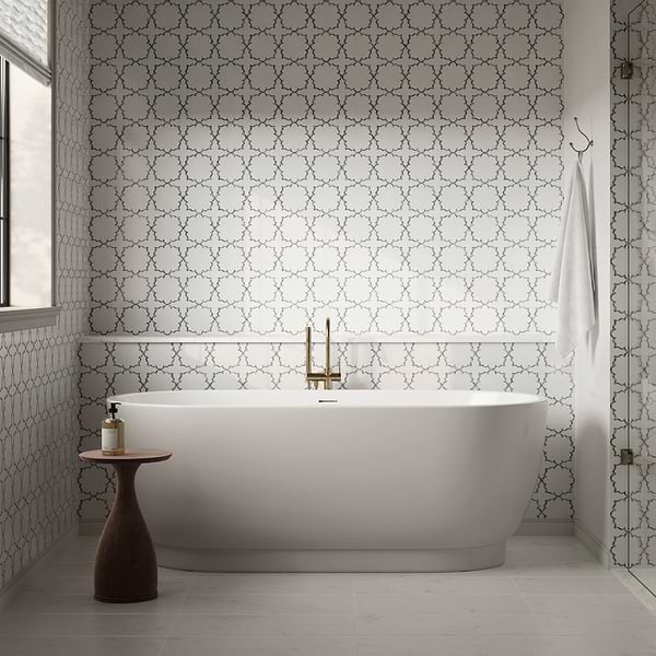 Ellsen Thassos and Blue Macauba Polished Marble Mosaic Tile by Kravet in White, Blue, View 3, open zoomed image