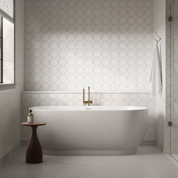 Ellsen Thassos and Calacatta Gold Polished Marble Mosaic Tile by Kravet in White, Gray, View 3, open zoomed image