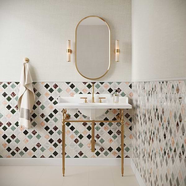 Nola Multicolor 2x2 Polished Marble Mosaic Tile in Multicolor, View 3, open zoomed image