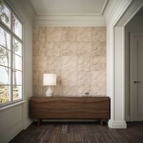 Okeanos Carved Cream Travertine 16x16 3D Honed  Tile