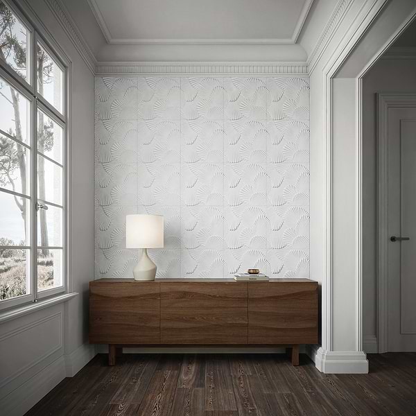 Okeanos Carved White Thassos 16x16 3D Honed Marble Tile