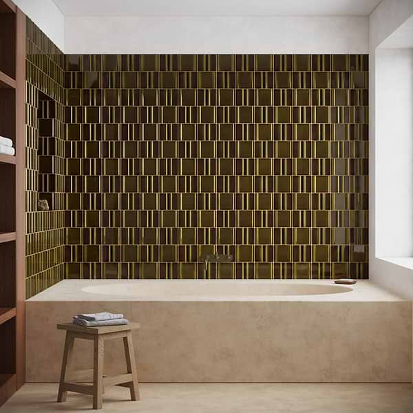 Kinro Moss Green 6x6 3D  Crackled Glossy Porcelain Tile in Green, View 3, open zoomed image