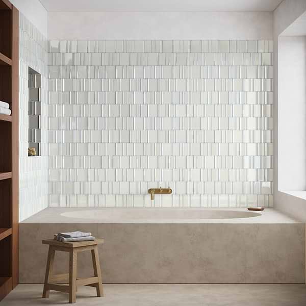 Kinro Snow White 6x6 Polished Porcelain Tile in White, View 3, open zoomed image