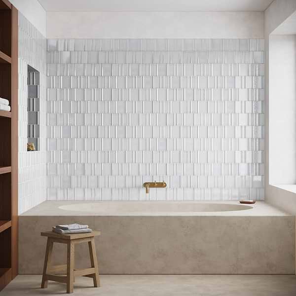 Kinro Winter White 6x6 3D  Crackled Glossy Porcelain Tile in White, View 3, open zoomed image