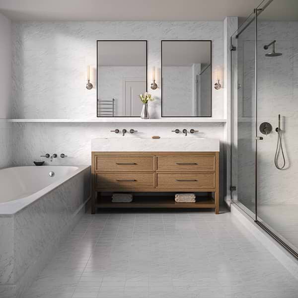 Bianco Carrara 3x6 Polished Marble Tile in White, View 3, open zoomed image