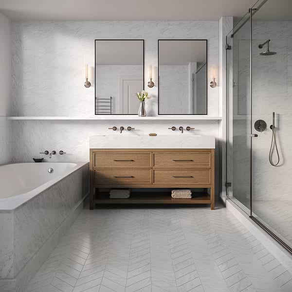 Bianco Carrara 3x12 Chevron Honed Marble Tile