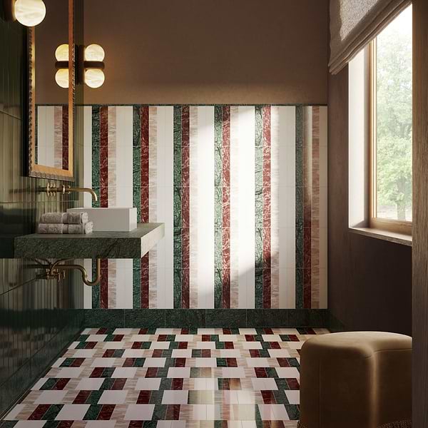 Elizabeth Sutton Arc Linear Passion Multicolor 12x12 Polished Marble Mosaic Tile