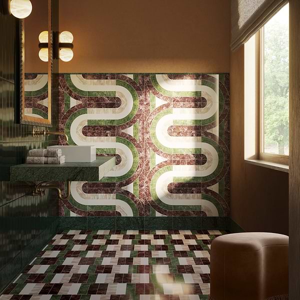 Elizabeth Sutton Arc Wave Rainbow Multicolor 12x12 Polished Marble Mosaic Tile