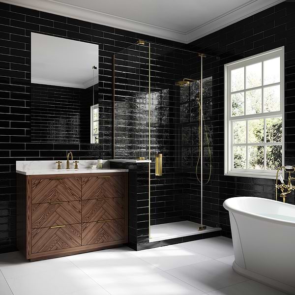 Lancaster Noir Black 3x12 Polished Ceramic Wall Tile