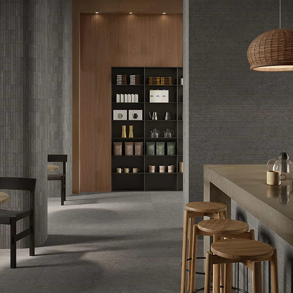 Corretta Deco Mocha Gray 1x6 Stacked Semi-Polished Mosaic Tile, View 3, open zoomed image