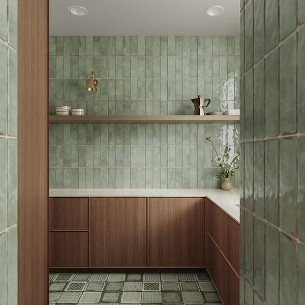 Los Lunas Green 4x12 Polished Ceramic Subway Tile in Green, View 3, open zoomed image