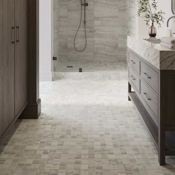 Basic Travertine Silver 2x2 Matte Porcelain Mosaic in Gray + Silver, View 3, open zoomed image