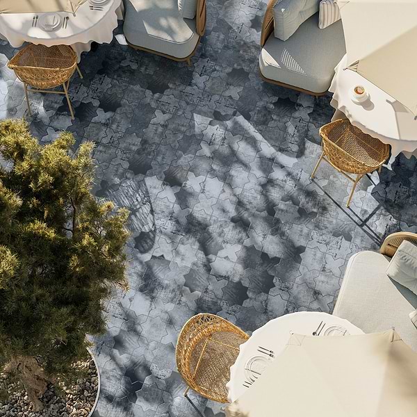 Parma Denim Blue Matte Star and Denim Blue Matte Cross 6" Terracotta Look Porcelain Tile