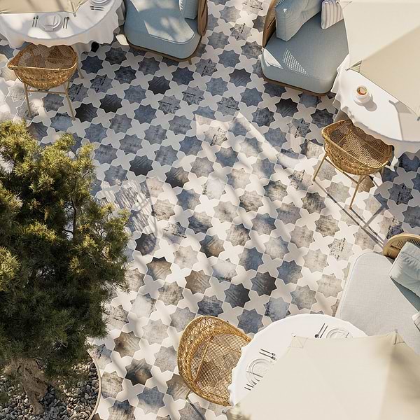 Parma Denim Blue Matte Star and White Matte Cross 6" Terracotta Look Porcelain Tile