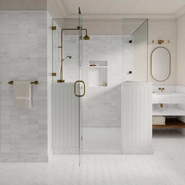 Bianco Carrara 1x3 Herringbone Polished Marble Mosaic Tile in White, View 3, open zoomed image