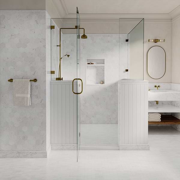 Bianco Carrara 1x4 Brick Polished Marble Mosaic Tile in White, View 3, open zoomed image