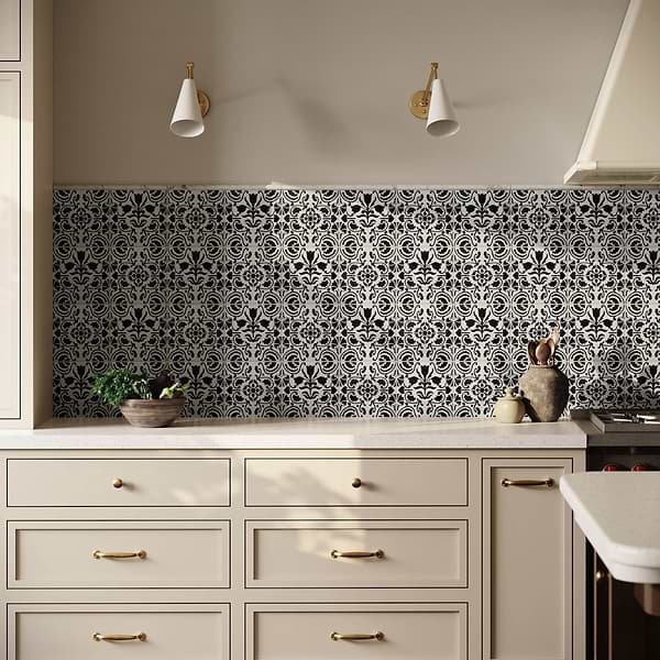 Elowynn Haven & Belle Eclipse White 8x8 Matte Porcelain Tile by Kravet in Green, White, View 3, open zoomed image