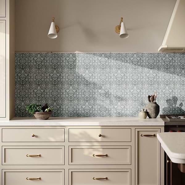 Elowynn Haven & Belle Seafoam Green 8x8 Matte Porcelain Tile by Kravet in Blue, White, View 3, open zoomed image