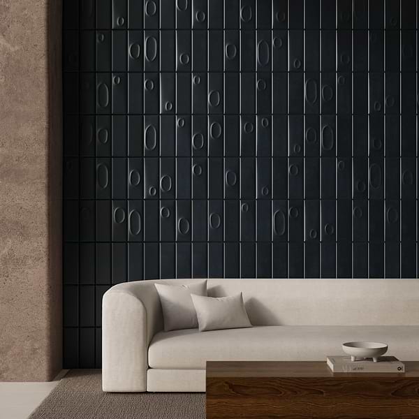 Telos Deco Midnight Metallic Black 4x12 Matte Ceramic Tile in Black, Metallic, View 3, open zoomed image